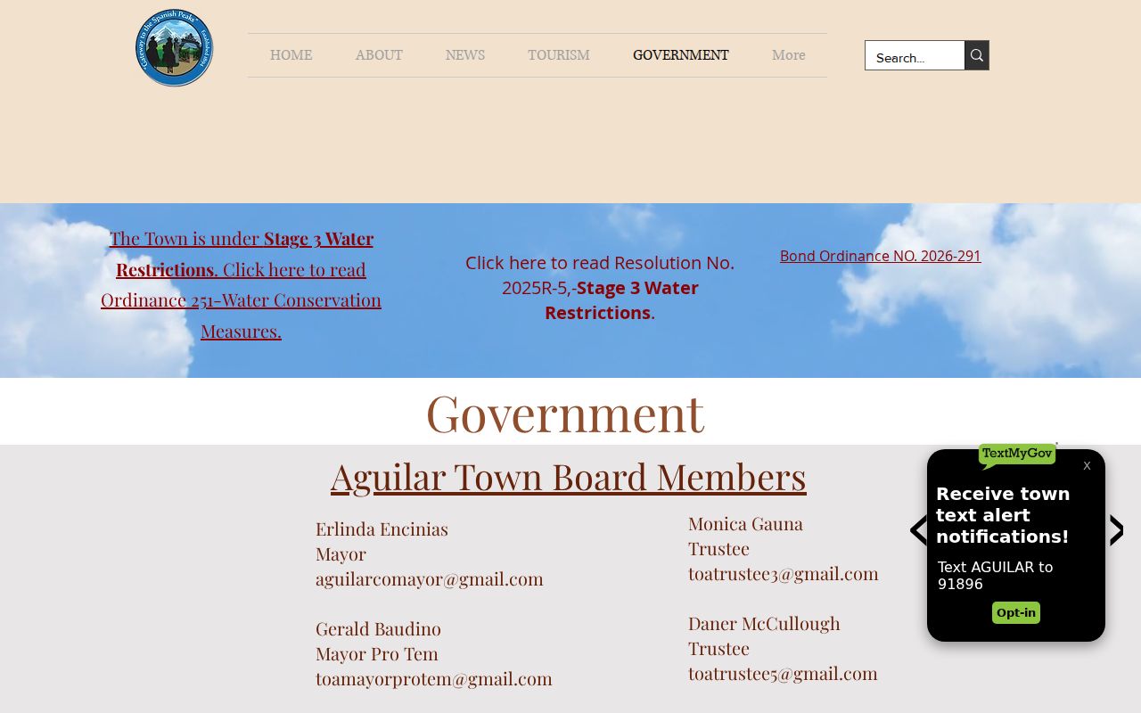 Aguilar criminal records routing on the official town government page