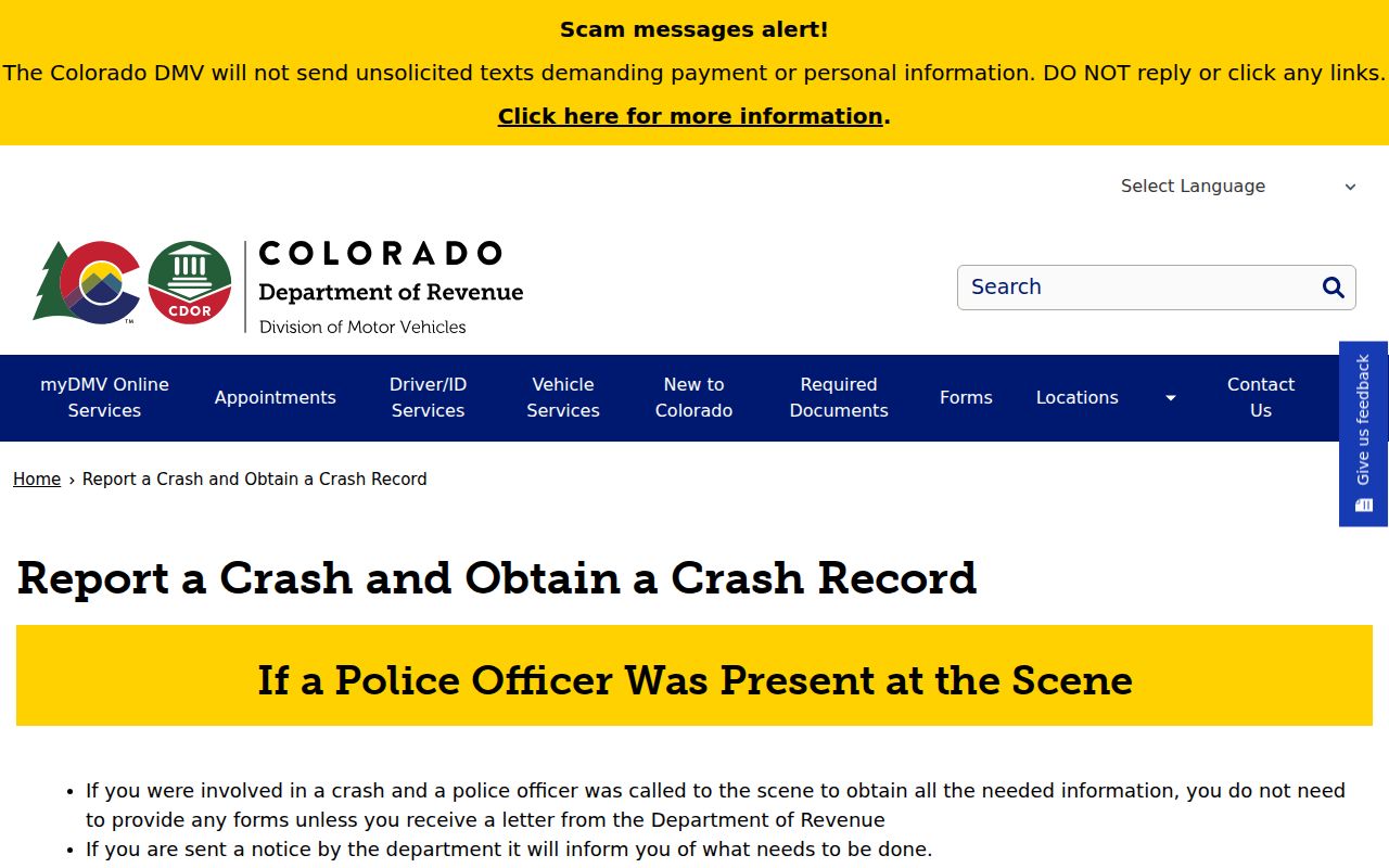 Colorado crash record channel for a Cokedale criminal records search
