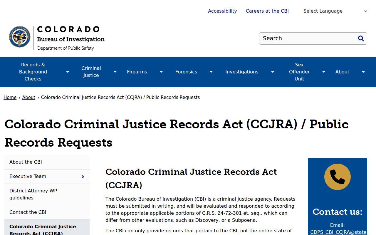 Colorado criminal justice records request rules for Cokedale records