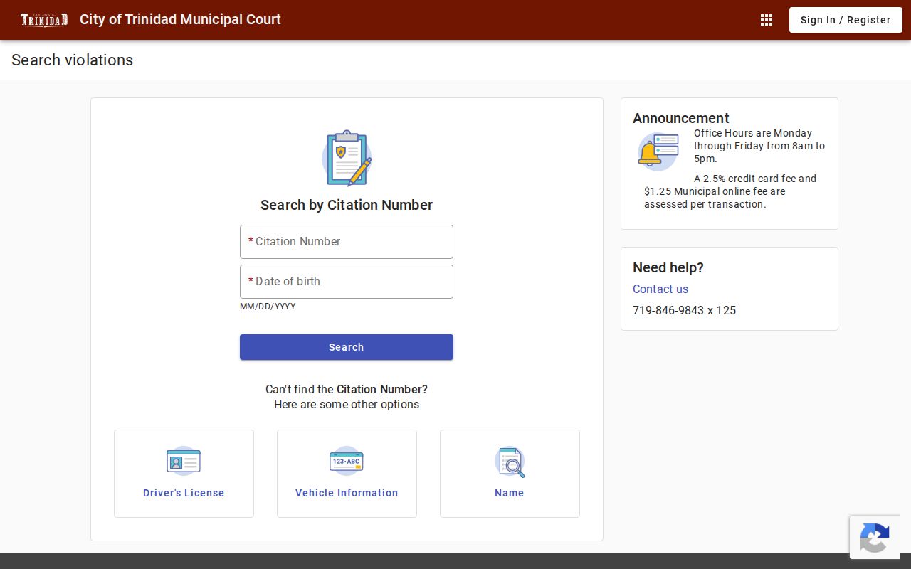 Trinidad municipal case portal not serving as a Cokedale criminal history search