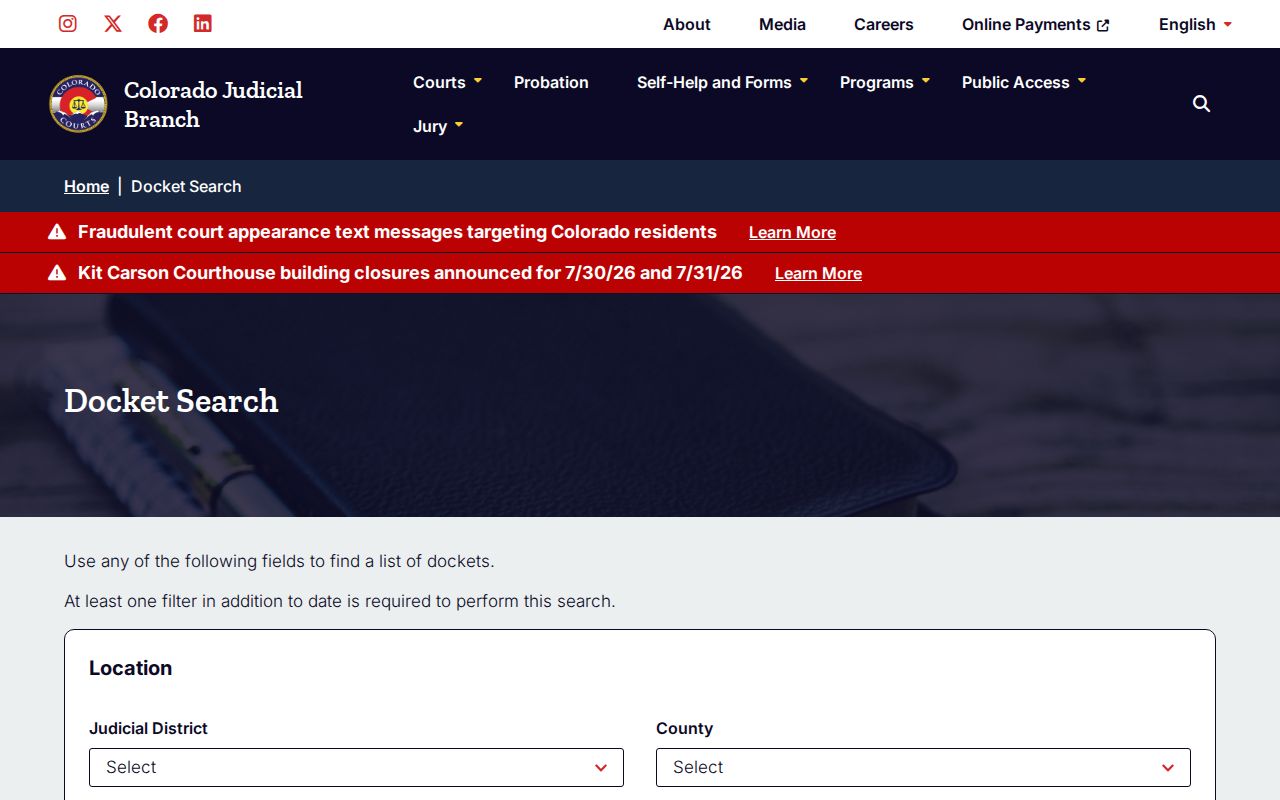 Las Animas County criminal court cases Colorado docket search