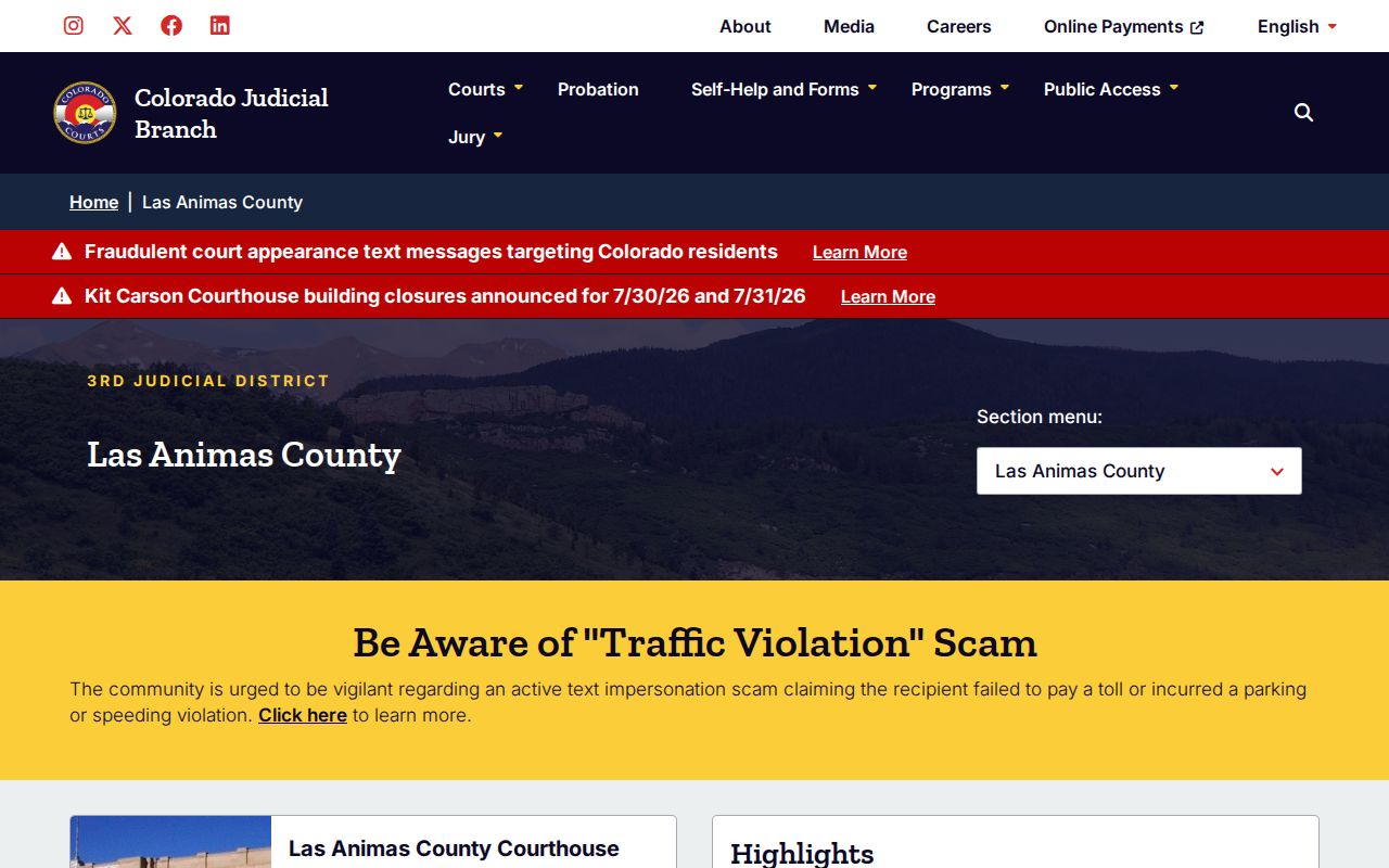 Las Animas County criminal court cases Combined Court hub