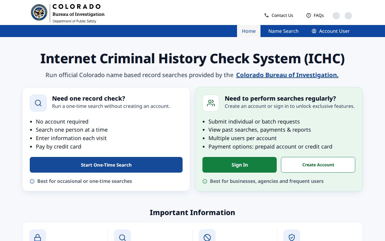 Las Animas County criminal history CBI ICHC search